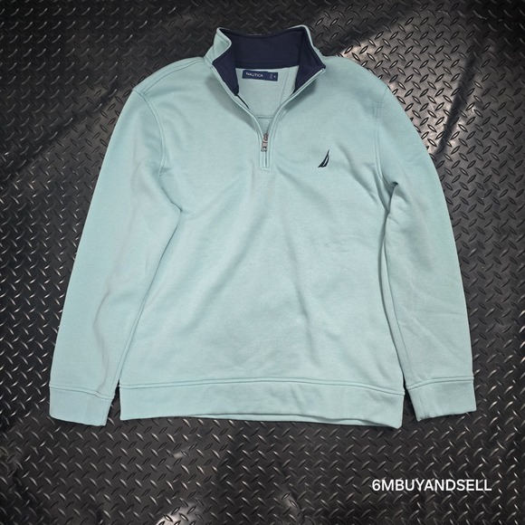 Nautica Mens XL Quarter Zip Fleece Pullover Light Blue Mint Casual - Picture 4 of 10